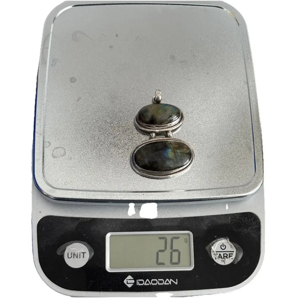925 Sterling Silver Real Large Duel Oval Labradorite Gem Pendant 26g